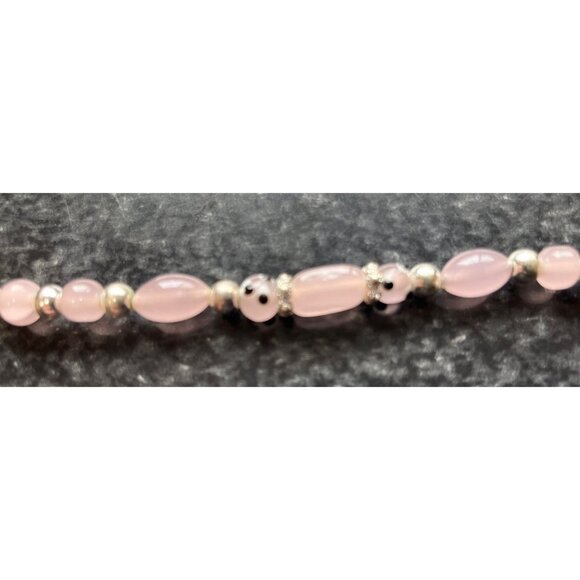 Vtg 1970's Children's Hand Painted Pink Round & Pink Oval Beads Bracelet - Picture 5 of 6